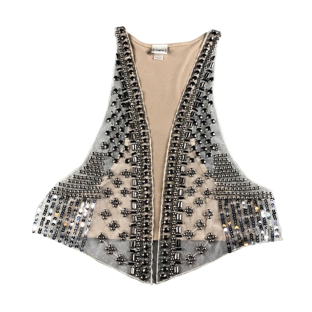 Daytrip Vest Bundle (2) Womens Large, Bohemian, Rhinestone, Glam, Fringe, Tan